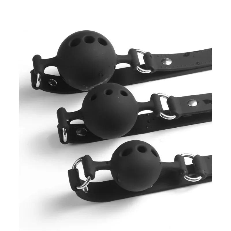 3Sizes Available Hollow breathable silicone plug Mouth Bondage Faux Leather Adjustable Plastic Ball Adult Flirting Roleplay Game