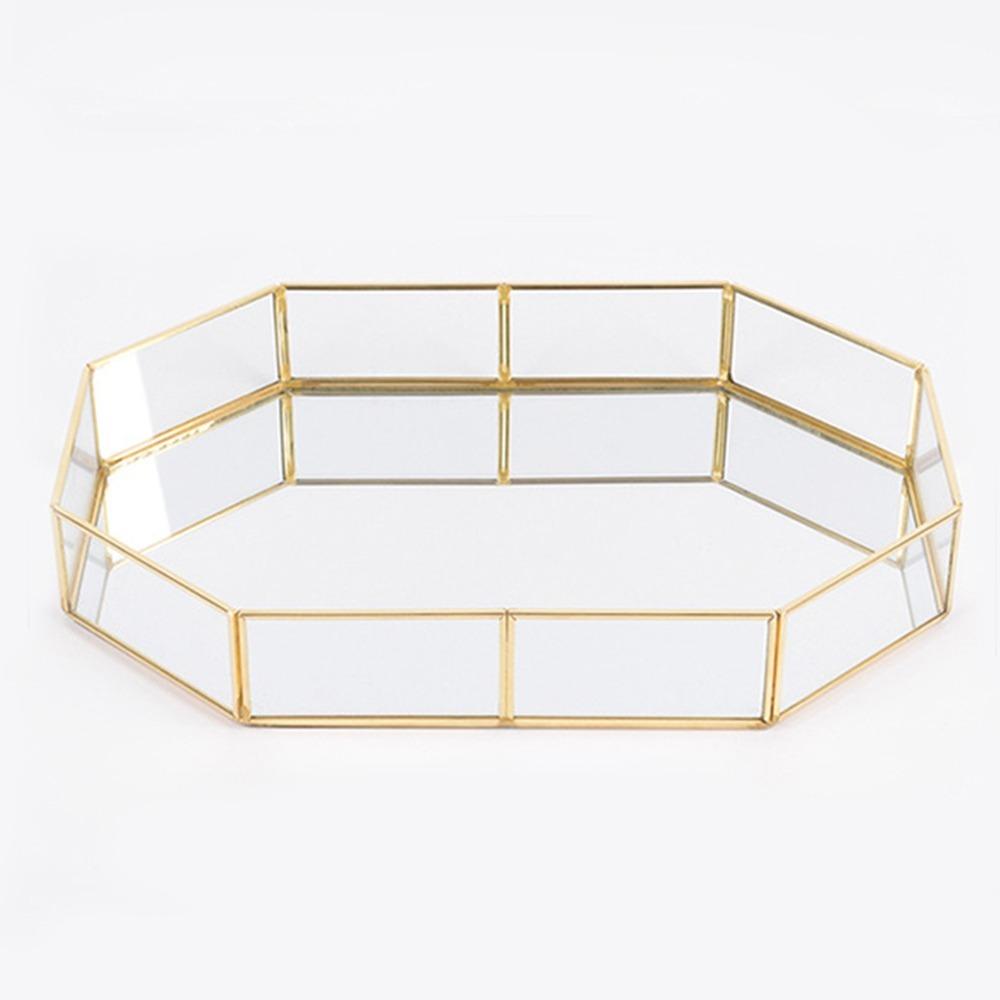 Glass Decorative Tray Gold Vanity Tray Durable Gold Mirror Tray Bathroom Counter Desktop