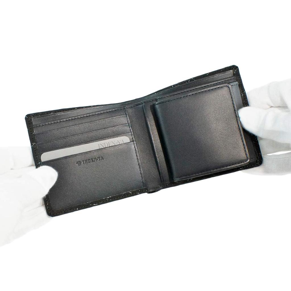 Inden Bifold Bill Compartment Box Type Coin Black Background X Black Dragonfly Pattern [Indenya] Wallet, S, Purse, Deerskin, Lacquer, 2008-01-008