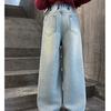Брюки для девочек Детские джинсы светлых тонов Весна и осень Брюки прямого кроя с широкими штанинами Свободные