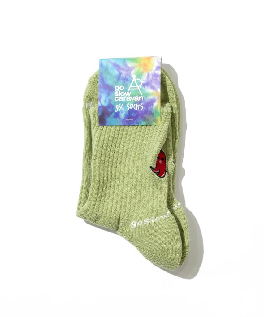 [go slow caravan] 342906 Embroidered Quarter Socks, Lime, Size L