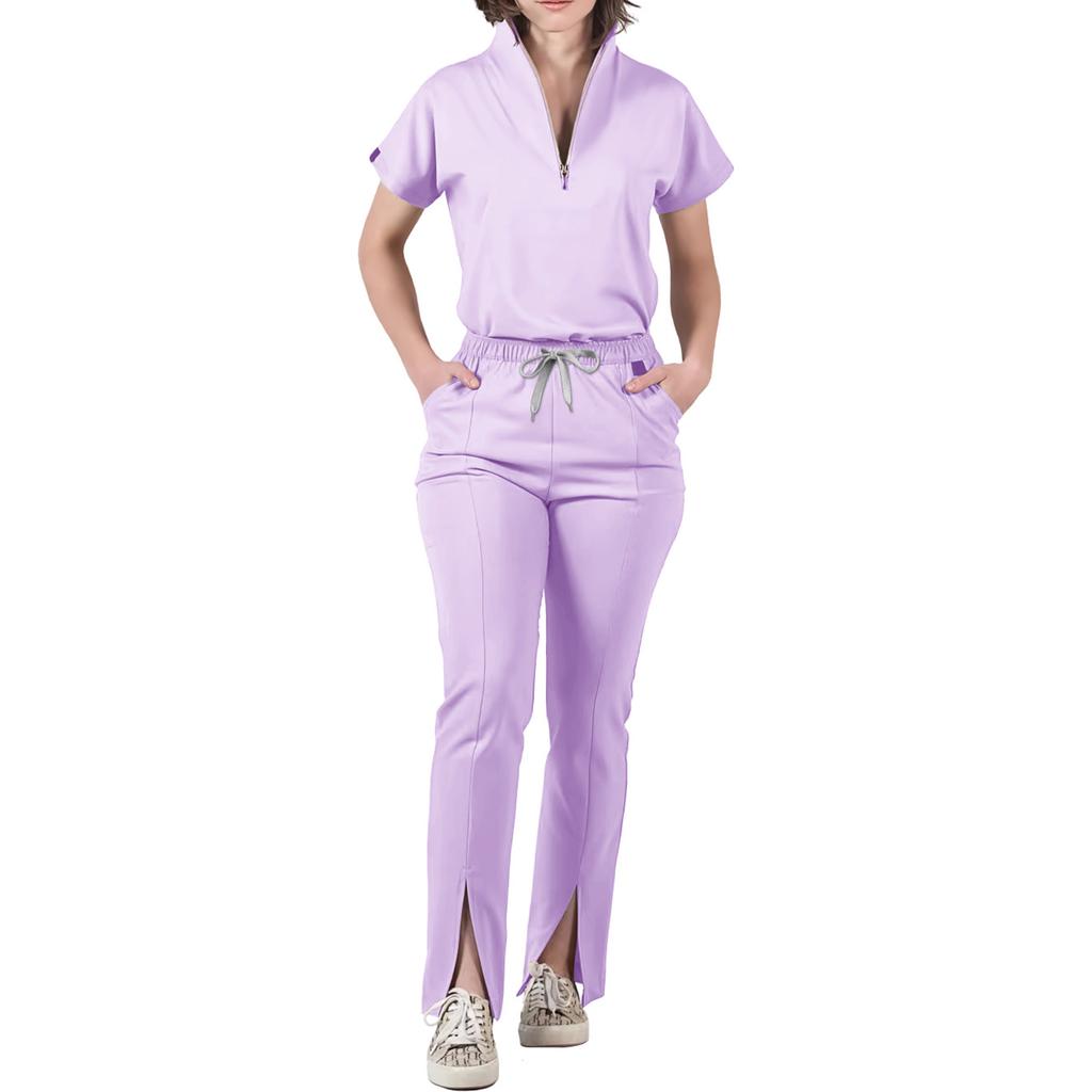 Women's Loose And Comfortable V-neck Short Sleeved Workwear With Multiple Pockets Suit Set