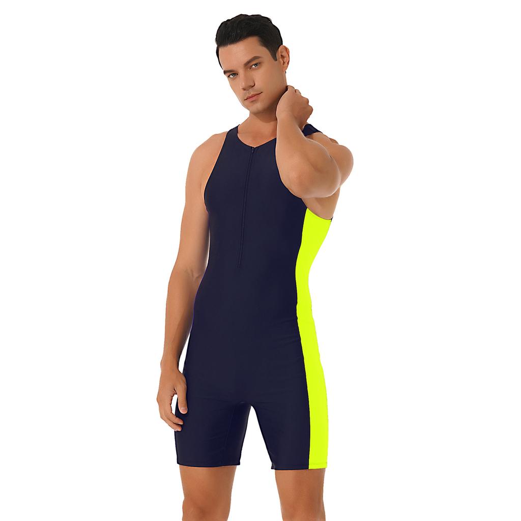 Men One-piece Swimwear Sleeveless Front Zipper Shorts Bodysuit Wetsuit for Beach Pool Swimming Bathing