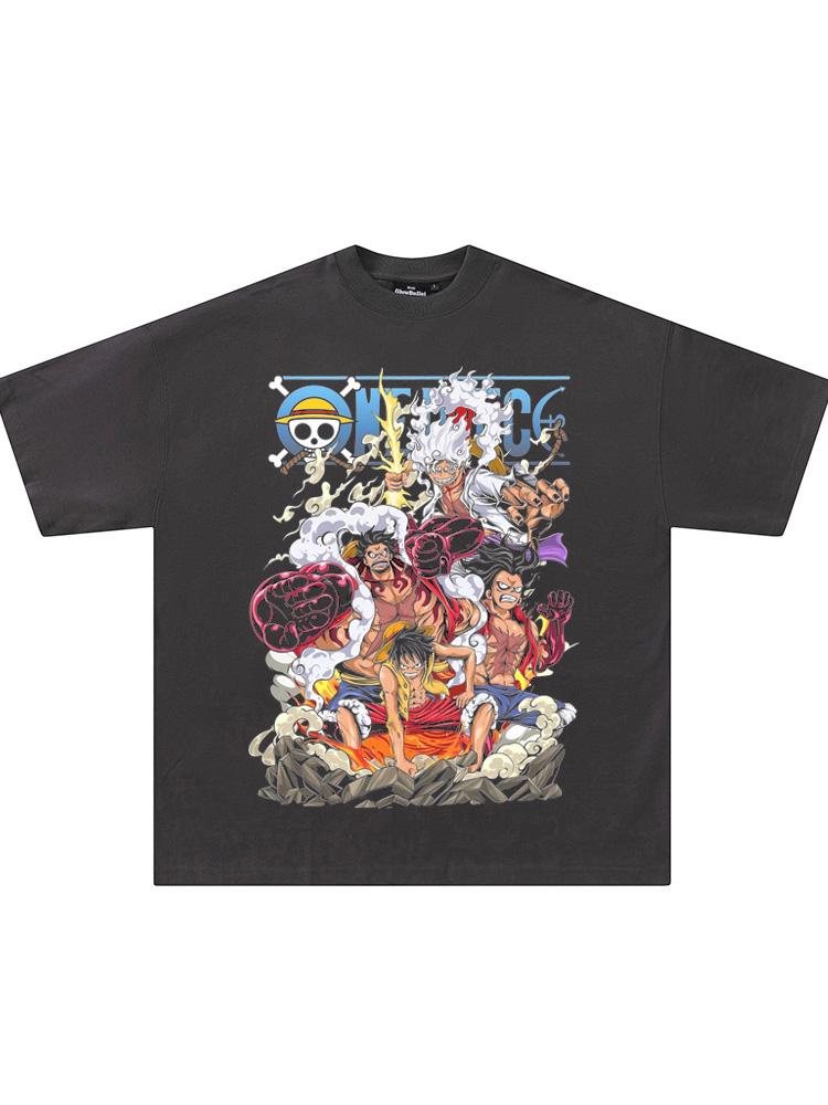 ONE PIECE ONE PIECE T-shirt, Luffy Animation Vintage American Small Neckline Short Sleeve Hip Hop Street Blockbuster