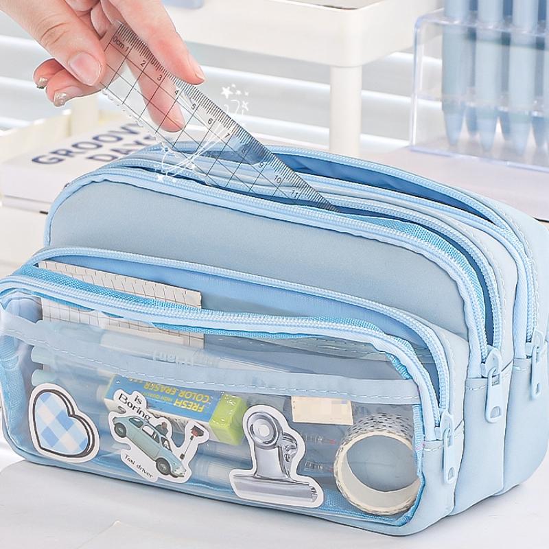 Шикарный однотонный пенал в Корейском стиле, простой прозрачный чехол для ручек, большая вместительная сумка-органайзер для канцелярских принадлежностей, школьные принадлежности