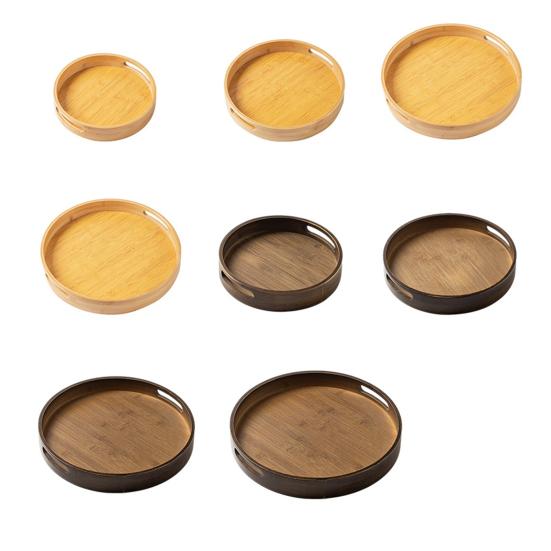 Бамбуковый поддон, круглый сервировочный поднос с ручками, универсальный прочный бамбуковый поднос для хранения для домашней кухни, вечеринки