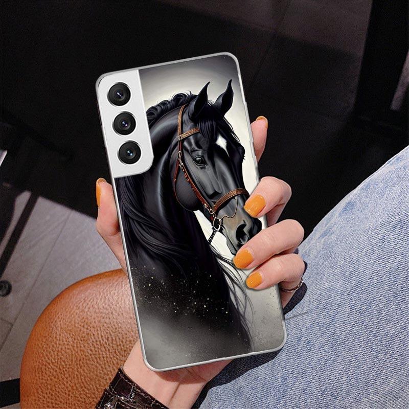 Animal Black Horse Phone Case For Samsung Galaxy S24 S25 Edge S26 Ultra S23 S22 S21 Plus S20 FE + Personalized Print Cover Galax