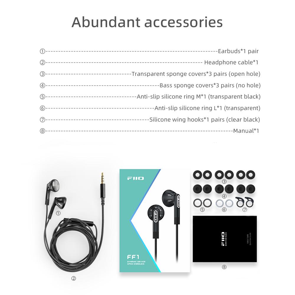FiiO FF1 3.5mm HIFI Music Wired Bass Earbud 14.2mm Dynamic HD Microphone Earphone for Gaming Meeting Video