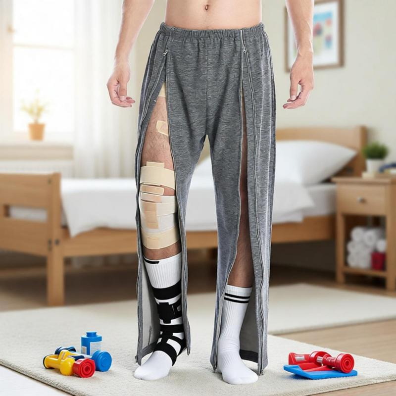 Мужские брюки для ухода за пациентами с полной молнией по всей длине. Послеоперационные брюки для легкого надевания/снятия.