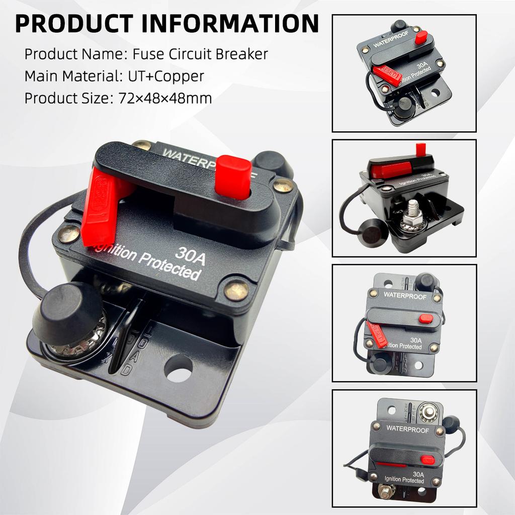 30A To 300A Circuit Breaker Fuse Reset, Car Stereo Inline Fuse Holder, Waterproof Marine Circuit Breaker Reset Fuse 12V-48V DC