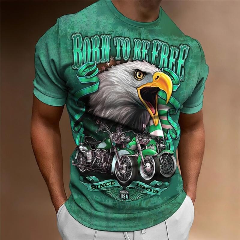 Летние футболки с принтом Eagle Motorcycle для мужчин в винтажном стиле, полиэстер с круглым вырезом, уличная футболка с короткими рукавами, футболка большого размера