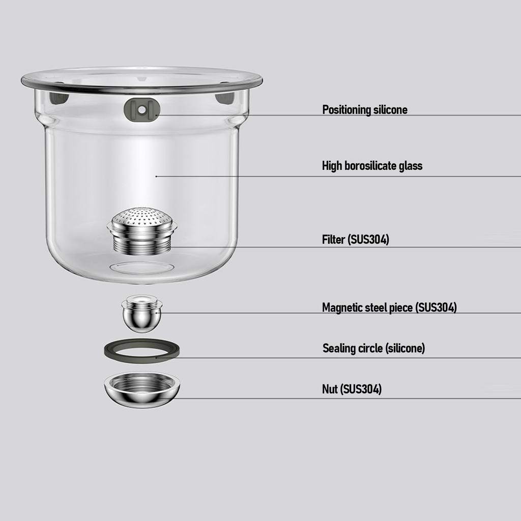 Water Separation Glass Teapot 600ml Transparent Magnetic Glass Tea Pot with Infuser and Lid