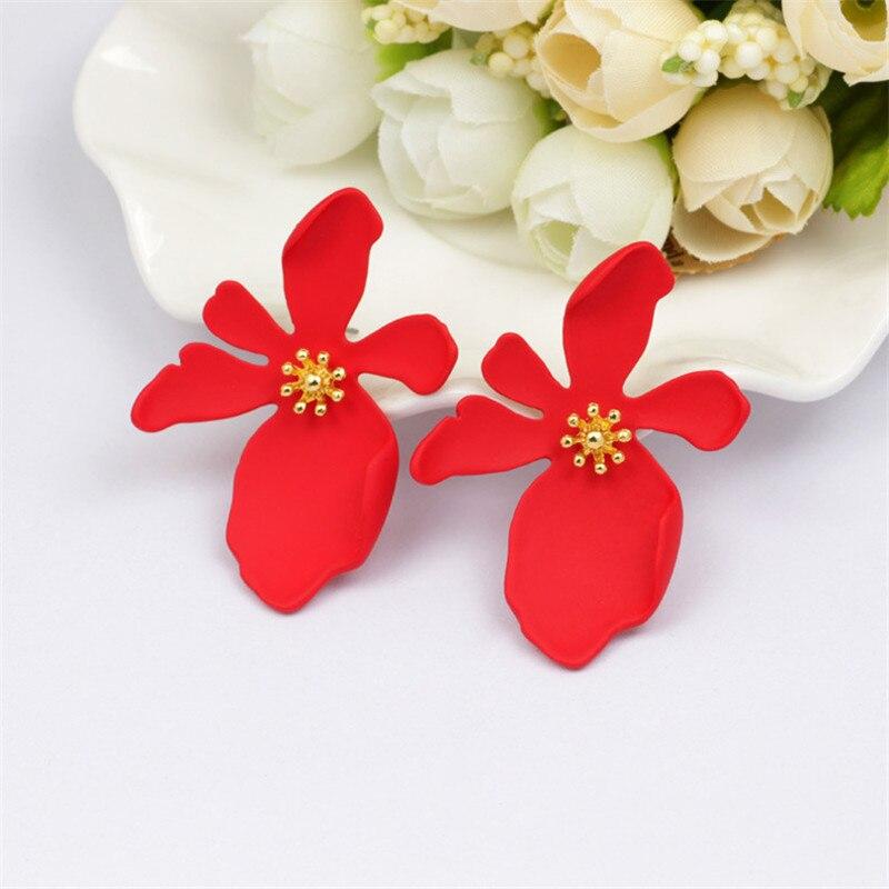 Корейские большие серьги-гвоздики с красным цветком, модные серьги-гвоздики с лепестками зеленого и белого цветка для женщин, ювелирные изделия OG091