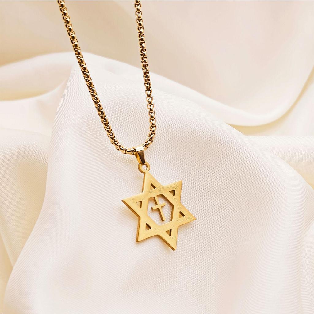 Модное ожерелье из титановой стали: Унисекс Подвеска из нержавеющей стали в виде полой звезды, Длинная цепочка