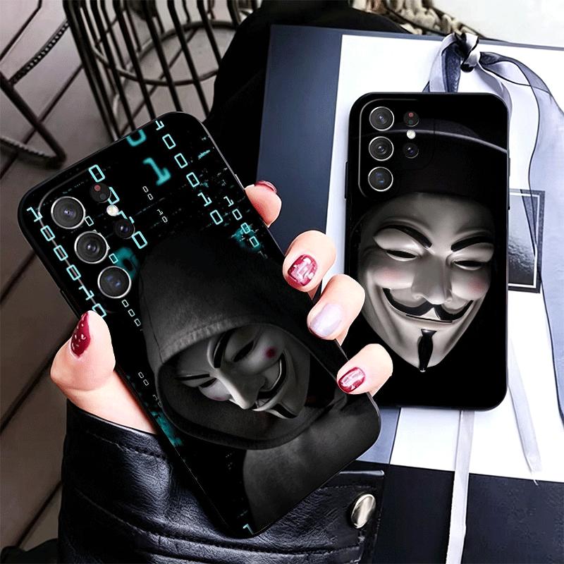 Anonymous V Mask Soft Phone Case for Samsung Galaxy S26 S25 Edge S24 Ultra S23 Plus S22 S21 FE S20 Black Cover Back Shell