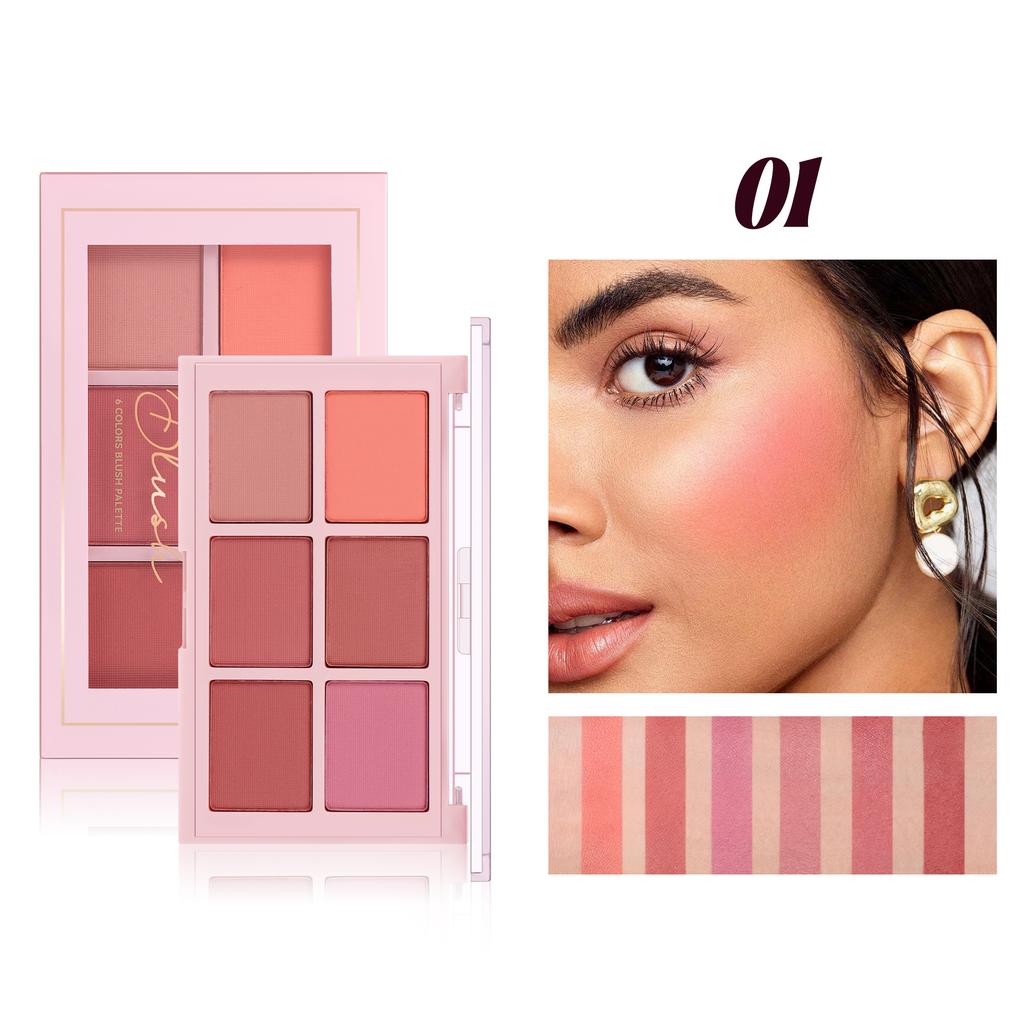 Six-color Blush Highlighter Eyeshadow All-in-one Palette Glitter Makeup Highlight Palette Pink Brighten Natural Contour Blusher