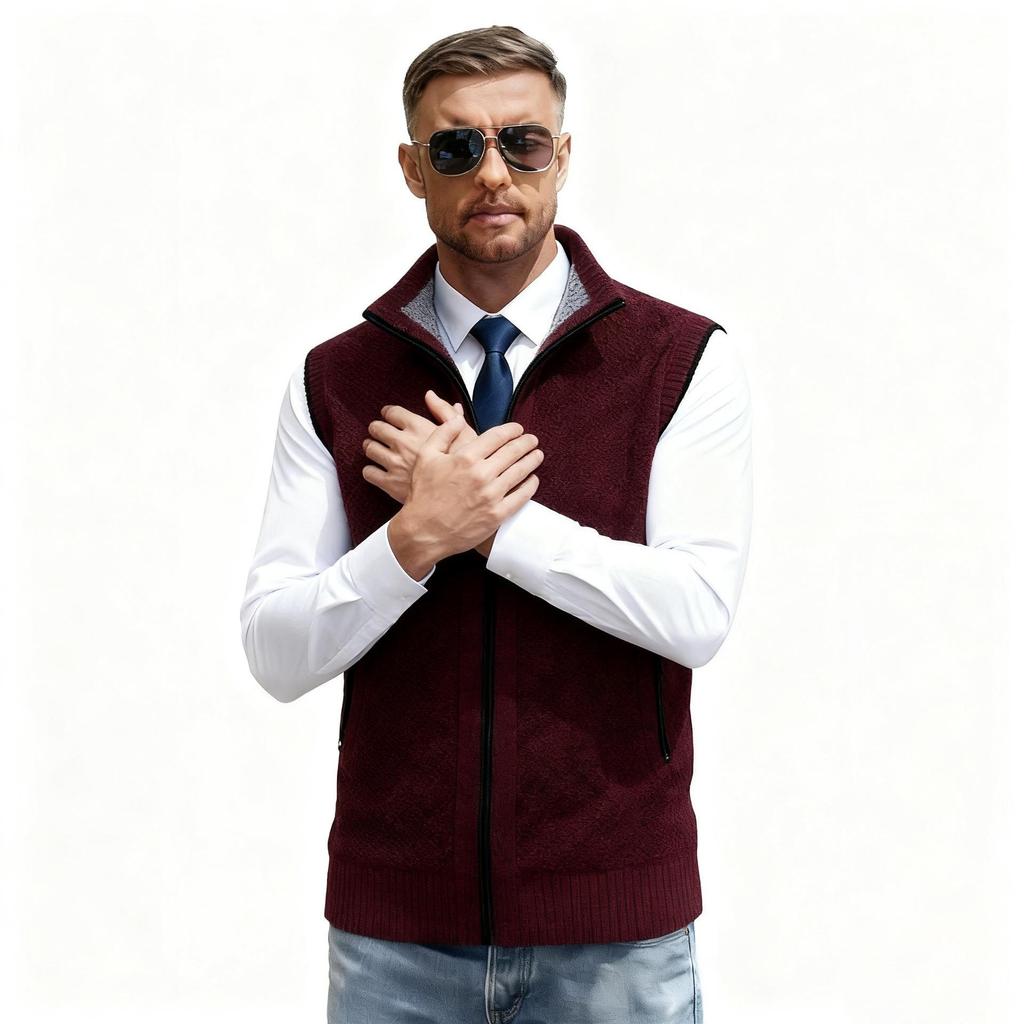 Мужской вязаный жилет с воротником-стойкой, Осень/Зима 2025