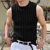 Мужской вязаный полосатый жилет без рукавов, летние тонкие майки