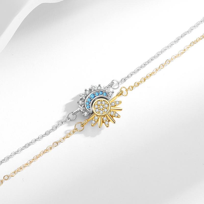 2Pcs Shiny Cubic Zircon Sun & Moon Bracelet Set For Women Adjustable Couple Bracelets Party Wedding Jewelry Gift