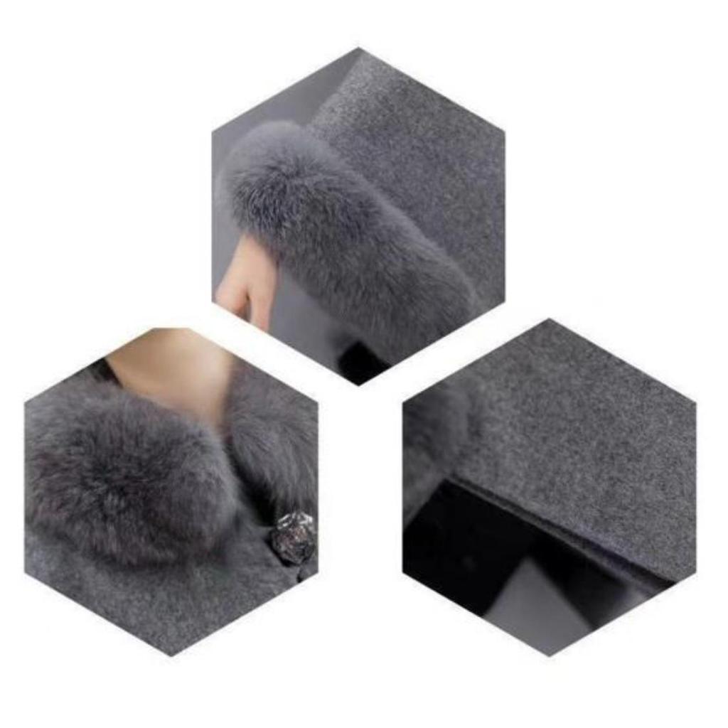 Женское зимнее пальто-накидка с рукавами «летучая мышь» Толстая шаль Свободный воротник-стойка Однотонный декор из искусственного меха Теплая повседневная одежда для работы и отдыха на открытом воздухе Пончо