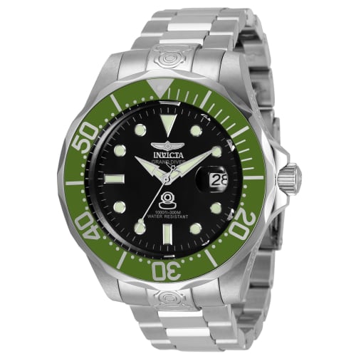 Invicta Pro Diver Automatic Watch, 47mm Case, Silver Stainless Steel Strap, Black Dial, 3047, Men's, Officially Imported