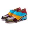 Genuine Leather Retro Mixed Colors Pumps Round Toe Handmade Comfortable Thick Heeled Casual Shoes