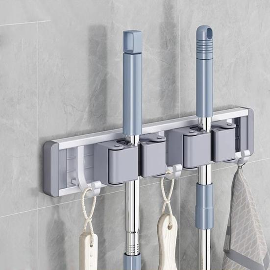 Органайзер для швабры и веника с 5 крючками, настенный, без перфорации, водонепроницаемый, противоскользящий