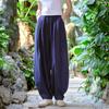 Johnature Women Spring Wide Leg Pants Solid Color Linen Elastic Waist Trouser Loose Patchwork Women Long Pants