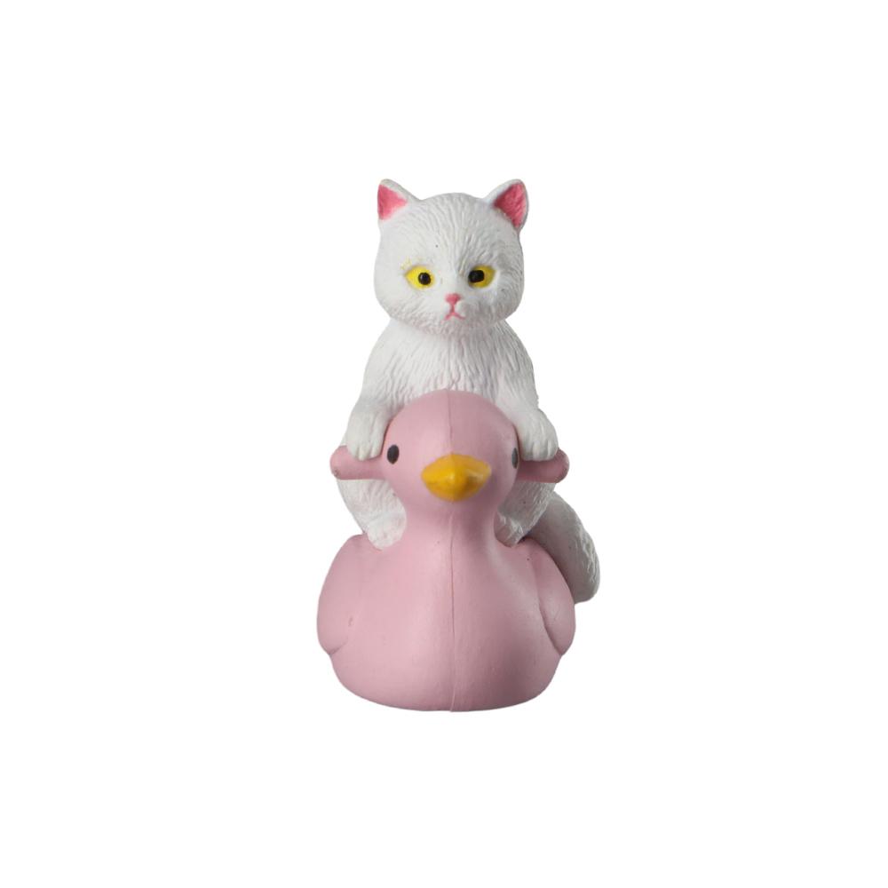 Model Home Decoration Pet Figurines Cat Miniature Cat Ornaments Sitting Pink Duck Cat Small Statue