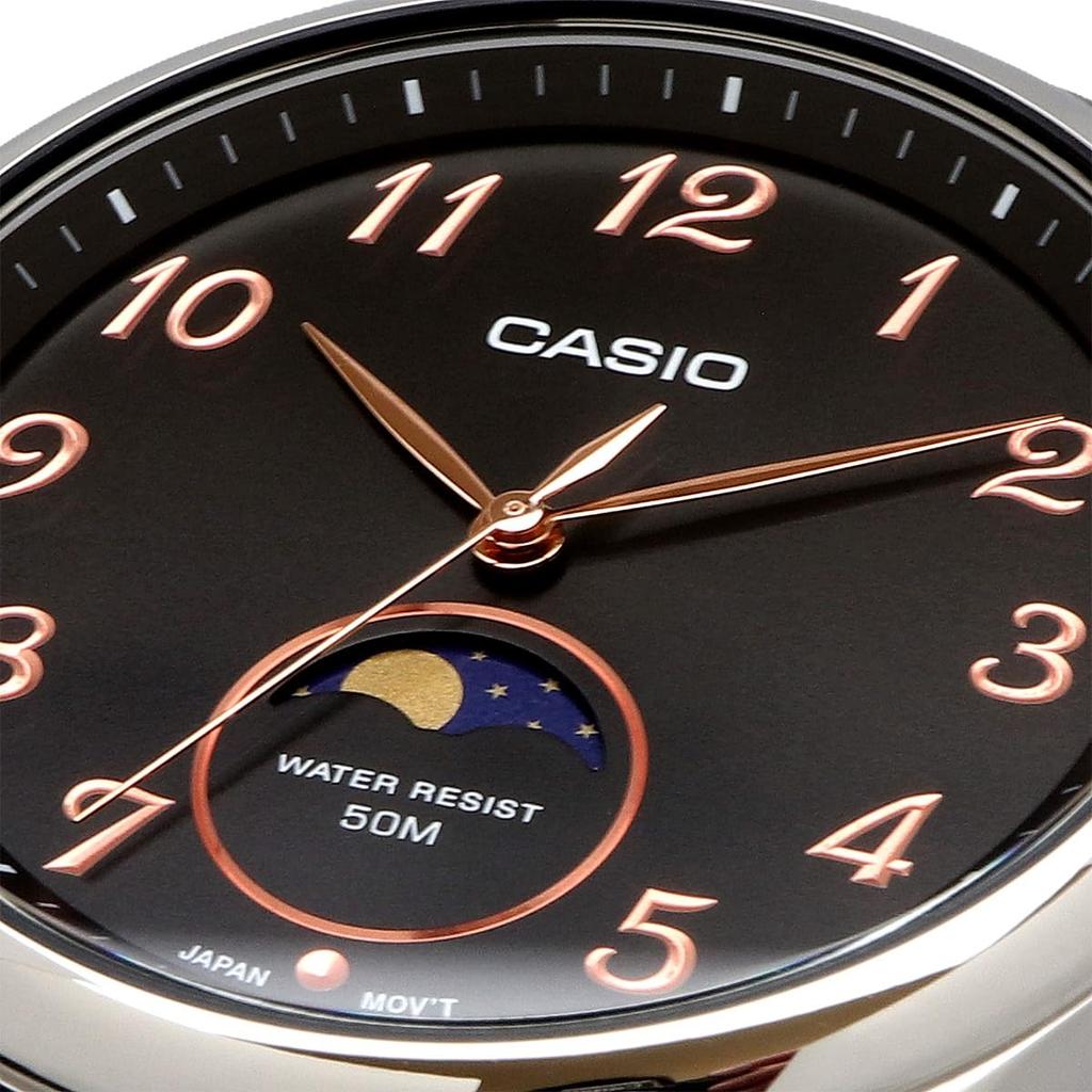 Casio Стандартные аналоговые часы с фазами Луны Круглый циферблат Черный кожаный ремешок Черный [Casio] Мужские MTP-M110L-1AV (Зарубежная модель)