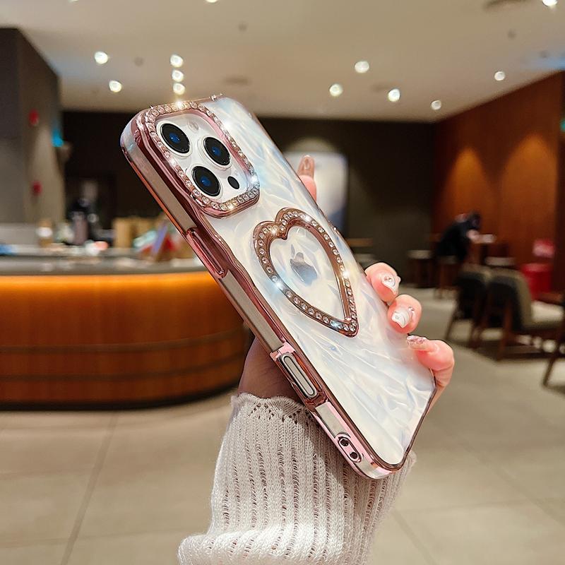 Роскошный прозрачный чехол для телефона с блестками, стразами и 3D-сердцем для iPhone 16 15 14 13 11 12 16 Pro Max, противоударная накладка с гальваническим покрытием