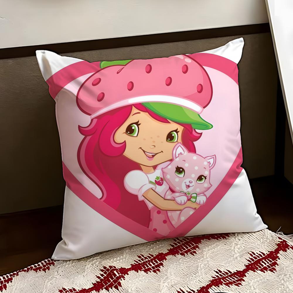 Cartoon SStrawberry SShortcake Cushion Cover Reversible Soft Durable Pillow Cover Home Car MultiScene Use for Daily Comfort