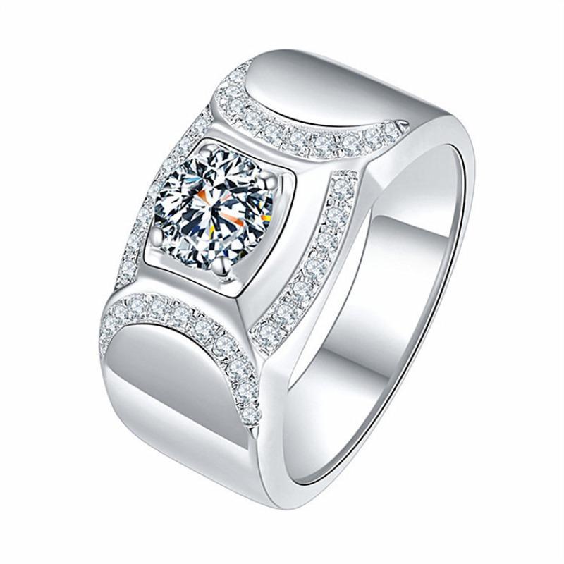S925 Silver Ring Couple Ring Women's Diamond Ring Zircon Open Wedding Ring Domineering Men's Ring
