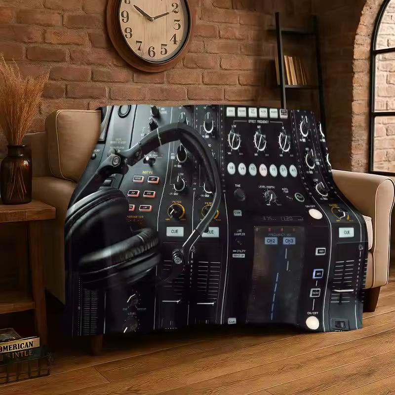 Retro DJ Vinyl Record Music Flannel Blanket Soft Warm Throw Blanket for Bedroom Living Room Bed Travel Camping Picnic Cover Gift