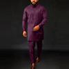 2024 Men's African Ethnic Beaded Solid Color 2-Piece Casual Suit Set