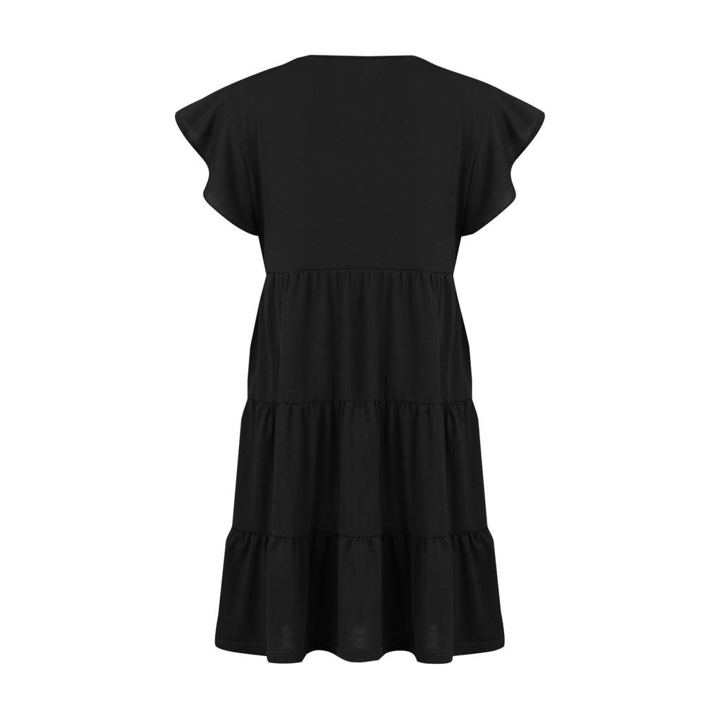 Summer Beach Dress For Women Casual Round Neck Tunic Ruffle Short Sleeve A-Line Tiered Babydoll Dress Flowy  Dress