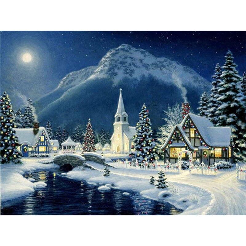 Snow Scenic DIY 5D Diamond Painting Full Round Rhinestone Winter Scenery Diamond Embroidery Cross Stitch Kits Home Decor