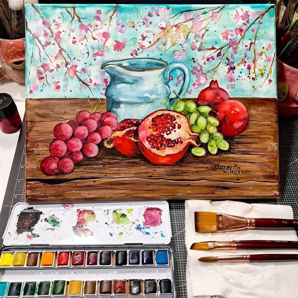 PHOENIX Набор профессиональных акварельных красок 24 цвета полукюветы Профессиональное качество Пигментные акварели в жестяной коробке с палитрой Компактный Портативный для путешествий