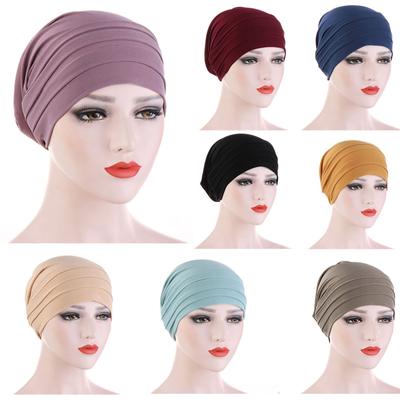 Женская осенне-зимняя теплая однотонная мусульманская кепка с рюшами, шапка с шарфом и шарфом