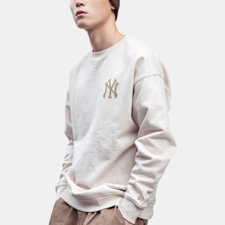 New Era Solid Logo Print Pullover American Crewneck Sweatshirt Unisex sweatshirt Ivory 12727848