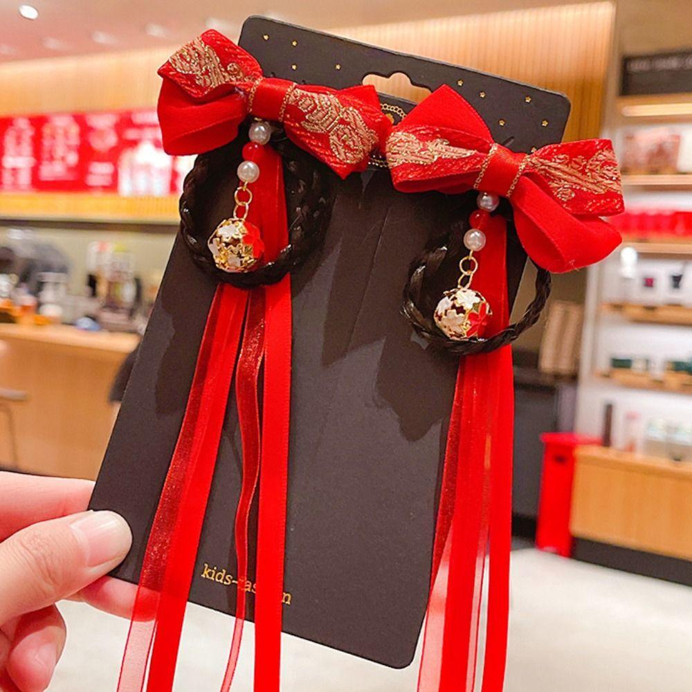 2 шт. кисточка новогодний головной убор китайский стиль красный парик коса шпилька традиционная детская заколка для волос