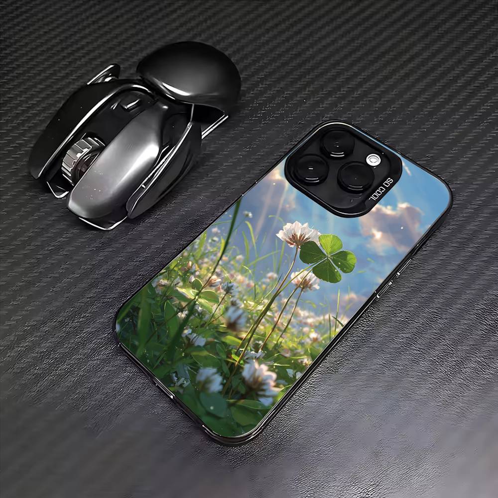 Счастливый четырехлистник Чехол для телефона для iPhone17,16,15,14,13,12,11 Plus,Pro Max Цветной Посеребренный Внутренняя крышка