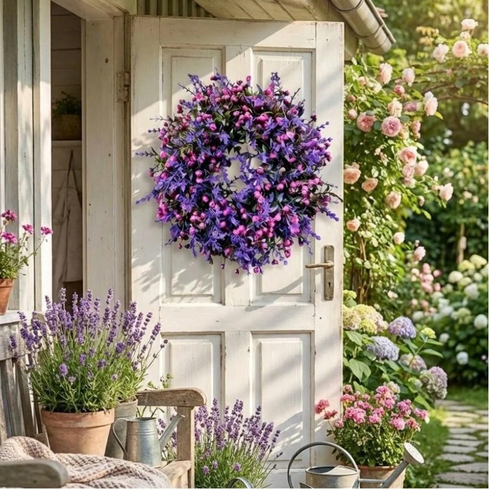 Plastic Lavender Floral Wreath Lifelike Door Hanging Wreath Front Door Decoration