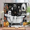 Funny Halloween Shower Curtain Waterproof Bathroom Curtain Horrible Wacky Skeleton, Ghost, Dark Style Home Decorative Curtain
