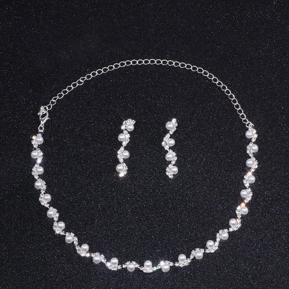 Wedding accessories, European and American fashion simple diamond set necklace earrings, bridal wedding jewelry women