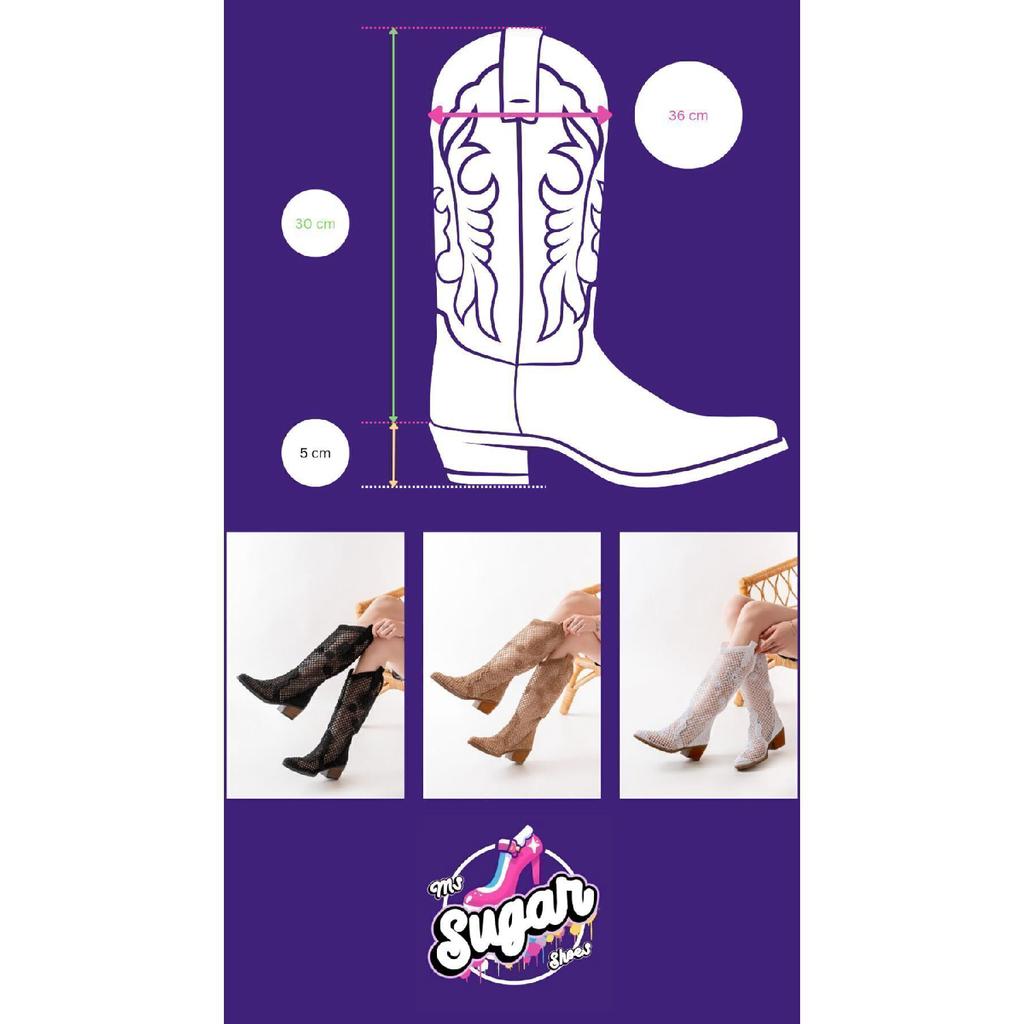 Длинные летние сапоги в стиле вестерн из белой кружевной ткани в ковбойском стиле