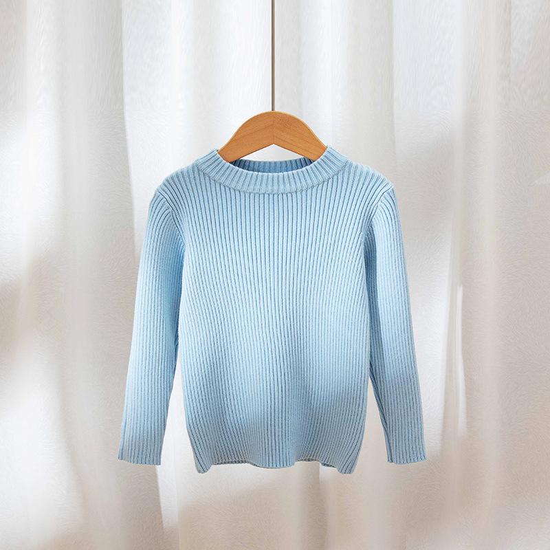 Детский свитер для младенцев, осенне-зимний новый повседневный универсальный трикотаж с круглым вырезом для мальчиков и девочек-подростков, розово-синие пуловеры для детей