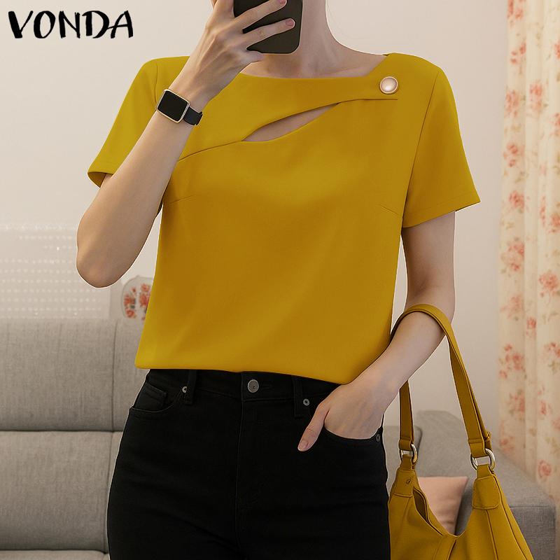 VONDA Women Short Sleeve Cutout Casual Elegant T-shirts Tops