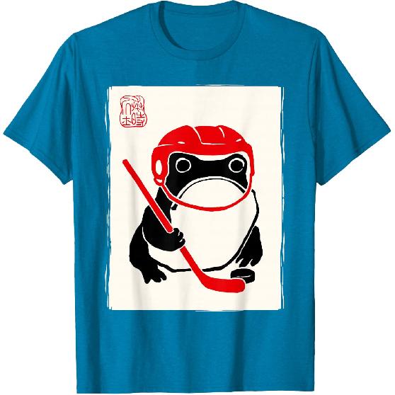 Ice Hockey Japanese Grumpy Frog Funny Hockey T-Shirt