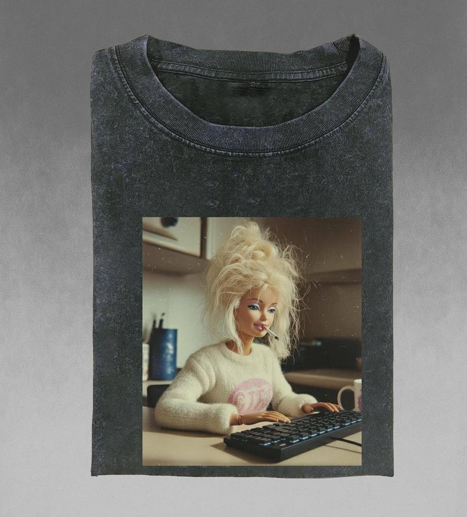 Vintage 90s Distressed Meme Doll Face Working and Smoking Shirt Trendy, Weird Shirt, Sarcastic, Specific Shirt Graphic Fun Unique Doll Shirt
